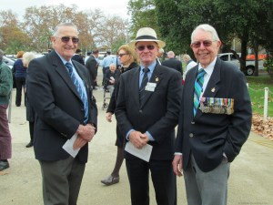 Squadron Leader Dave Helman with Group Captain Robert Black AM RFD and Wing Commander Bob Macintosh AFC MID 