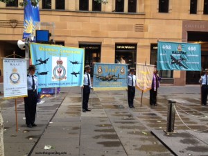 A rare photo of the four Bomber Command banners together in Sydney: Left to right, they represent 460 Squadron, the Bomber Command Association, 463/467 Squadrons and 462/466 Squadrons.