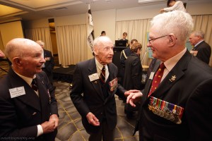 Tommy Knox, Angus Cameron and Rex Austin. Angus and Rex have just recognised each other for the first time in about 20 years. In the early 1950s, both rejoined the Air Force and were on the same ITS course together.